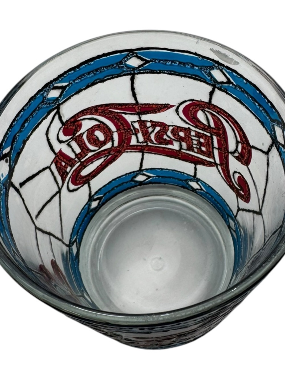 Vintage 1970s Pepsi-Cola Stained Glass Style Drinking Glass Tumbler 3 3/4 In. - Picture 5 of 10